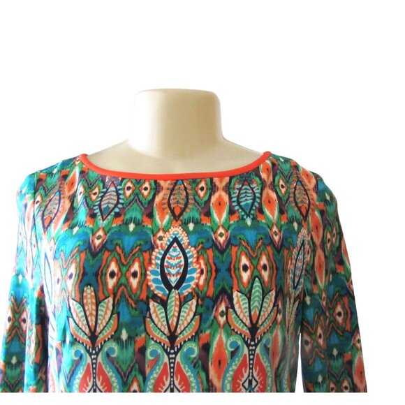 Eliza J Orange and Green Paisley Stretchy Shealth Dress in Size 6 - Picture 2 of 7